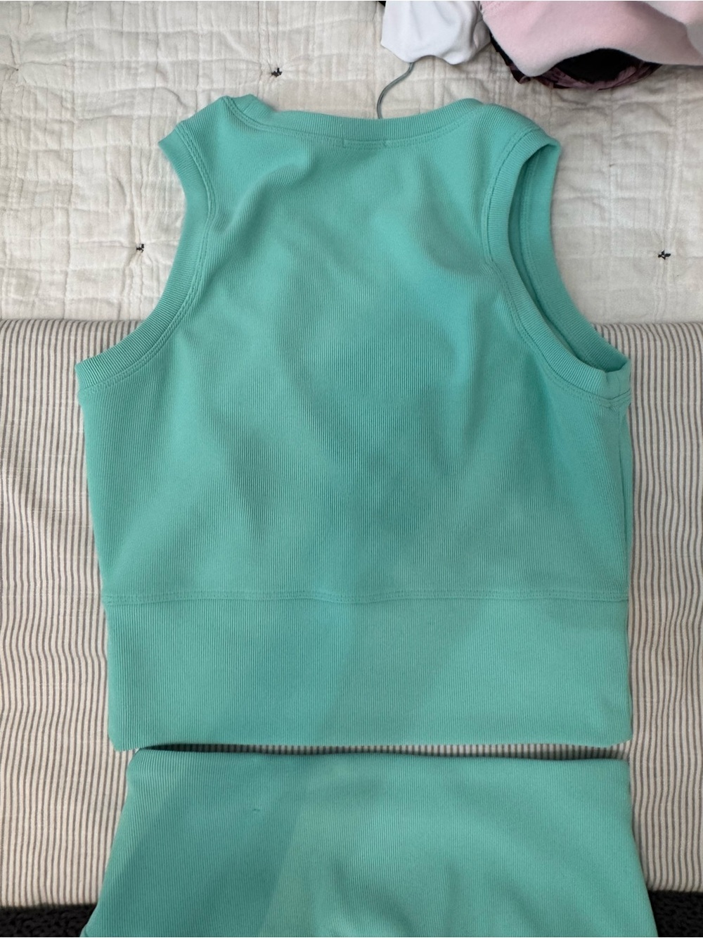 Women's Mint Green crop top and Bike Shorts - High-Waist Activewear - Picture 4 of 7